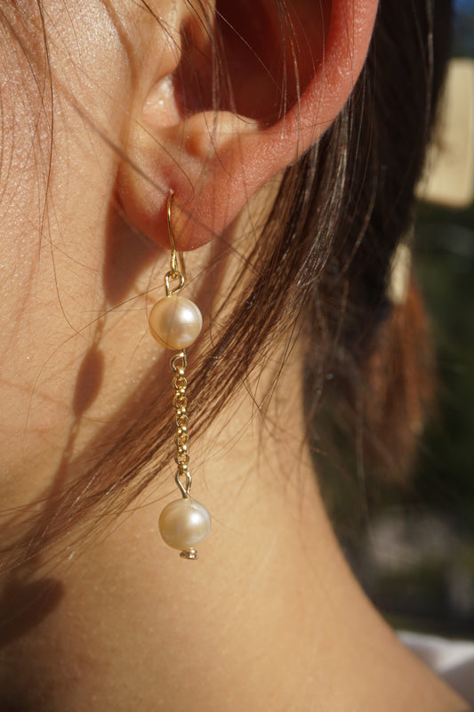 Double Pearl Drop Earrings